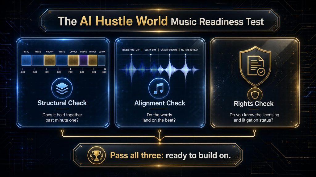 The AI Hustle World Music Readiness Test: structural, alignment, and rights checks 