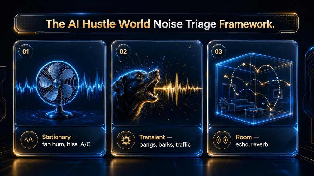 The AI Hustle World Noise Triage framework: stationary, transient, and room noise 