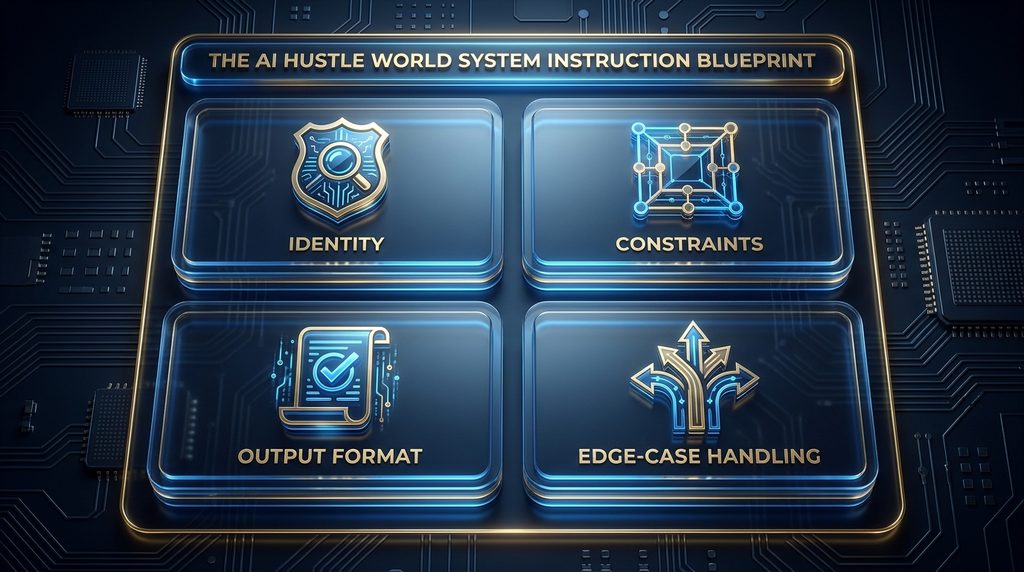 The AI Hustle World System Instruction Blueprint: four load-bearing sections 