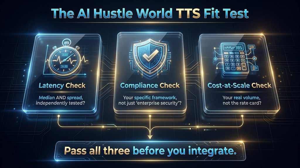 The AI Hustle World TTS Fit Test: latency, compliance, and cost-at-scale checks