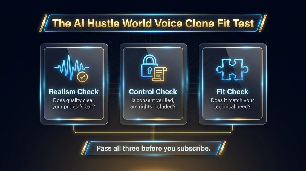 The AI Hustle World Voice Clone Fit Test: realism, control, and fit checks 