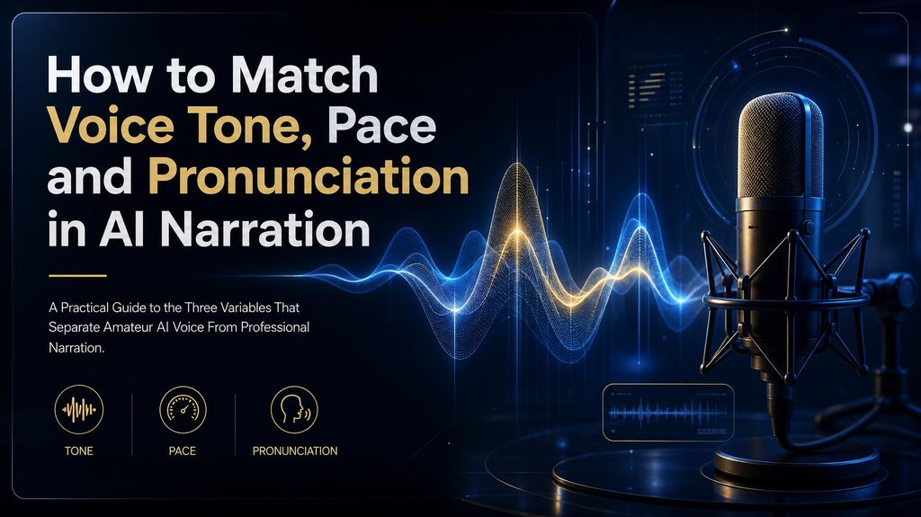 Matching voice tone, pace and pronunciation in AI narration