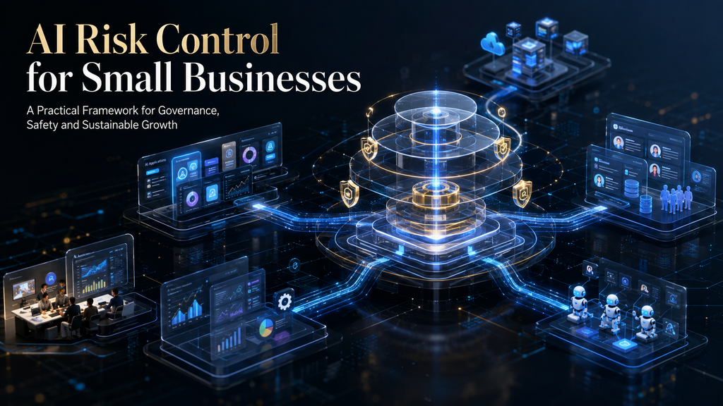 AI risk management framework showing governance, AI systems, business data, controls and continuous monitoring.