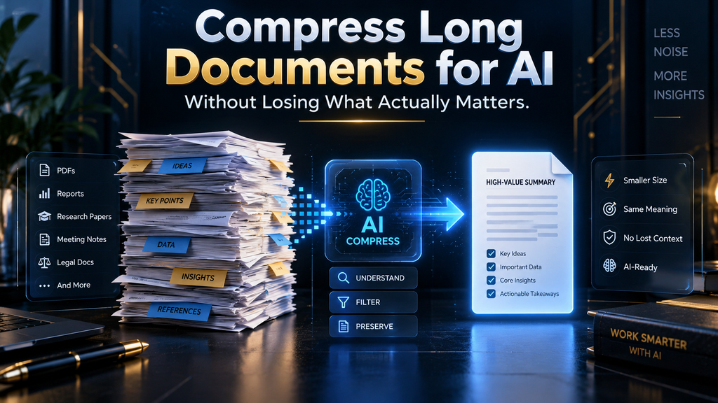 Hero graphic for how to compress long documents for AI without losing important context