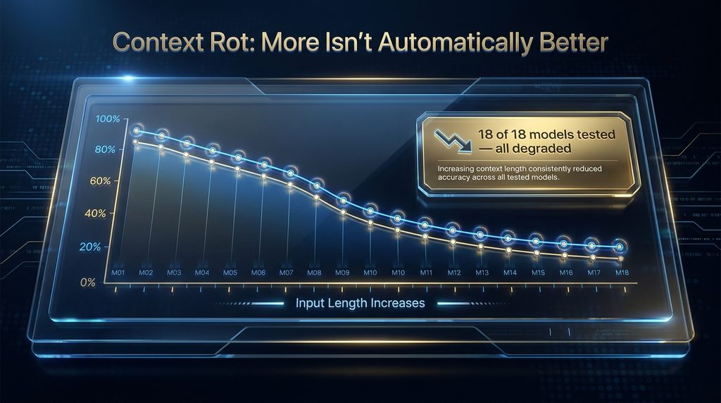 Context rot: all 18 frontier models tested degraded as input length grew 