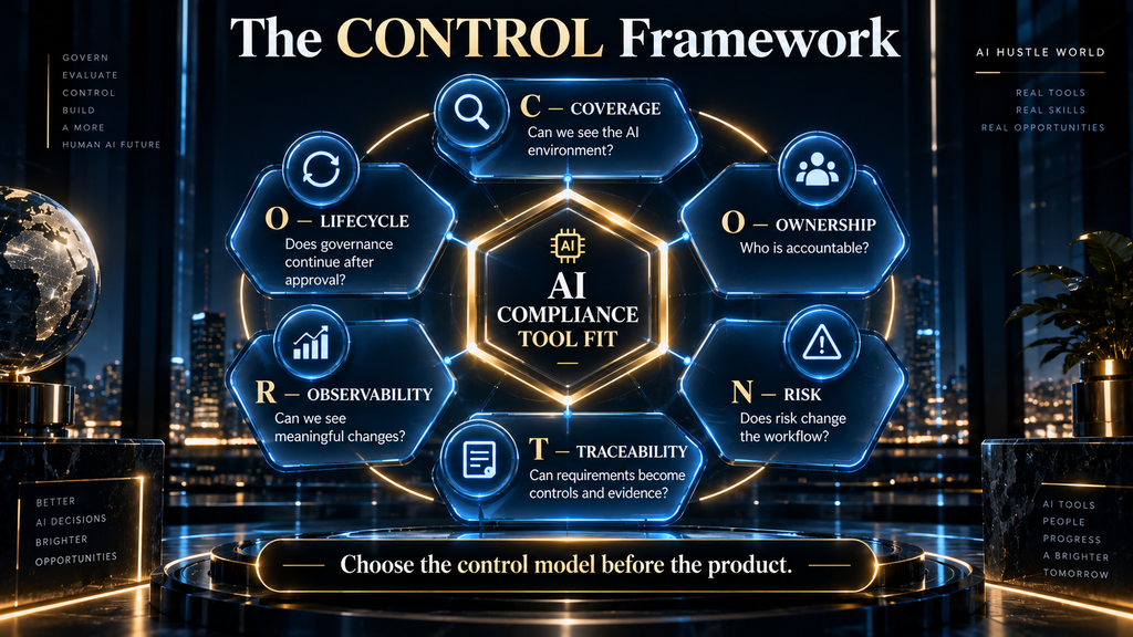 CONTROL framework for evaluating AI compliance tools by coverage ownership risk traceability observability and lifecycle