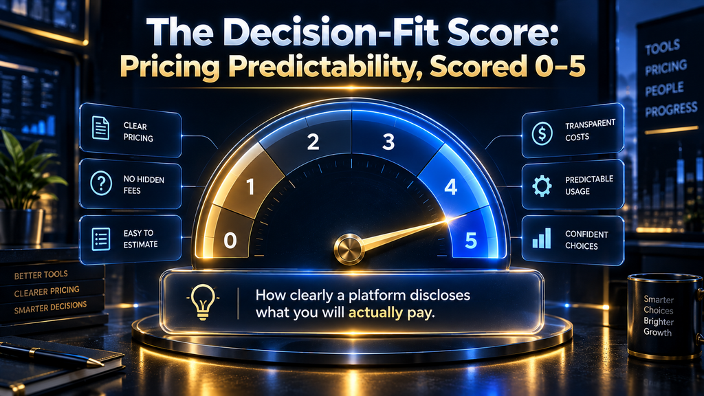 AI Hustle World Decision-Fit Score framework applied to clipping tool pricing transparency