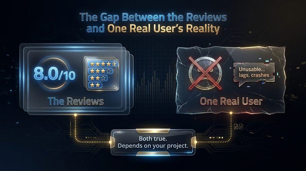The gap between glowing reviews and one real user's account of an AI editor under stress 