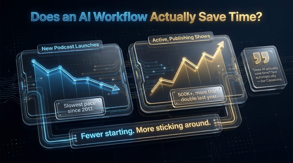 Does AI actually save podcasters time? Active show growth versus new launches in 2026 