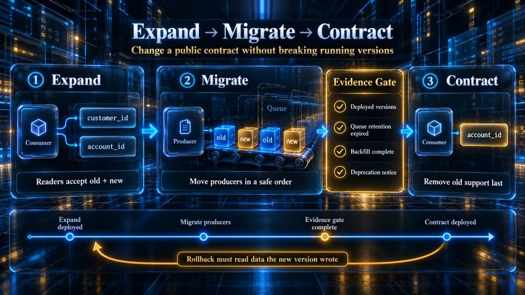 Expand, migrate and contract framework for changing a public interface safely during an AI-assisted refactor