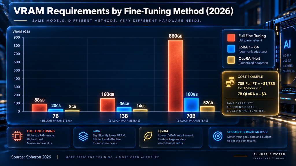 Fine-tuning VRAM comparison 2026 — Full Fine-Tuning vs LoRA vs QLoRA for 7B and 70B models