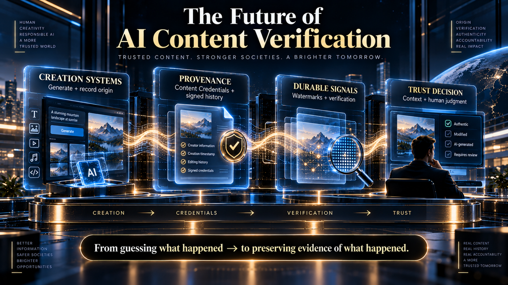 Future AI content ecosystem built around provenance watermarking verification and human judgment