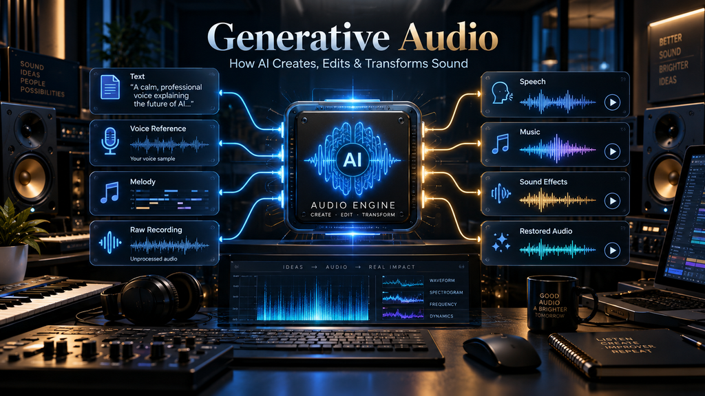 Generative audio AI transforming text, voice, music and sound into digital audio