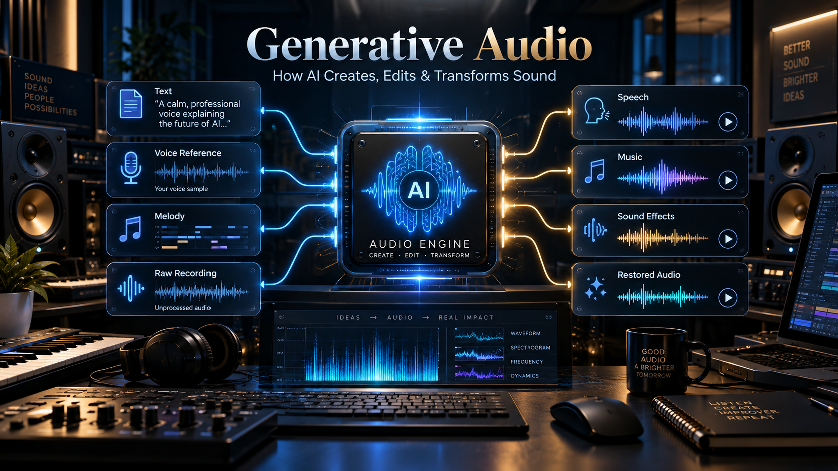 Generative audio AI transforming text, voice, music and sound into digital audio