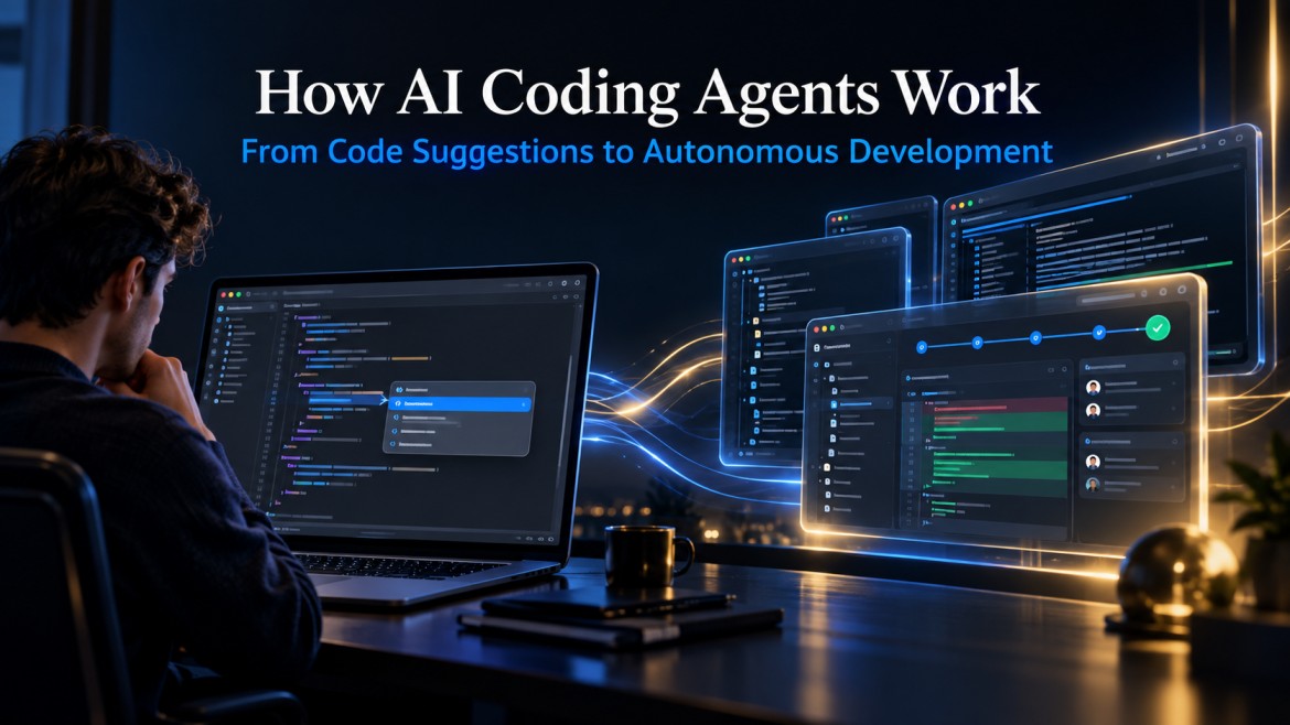 Developer IDE illustrating the shift from a code suggestion to an how AI coding agents work.