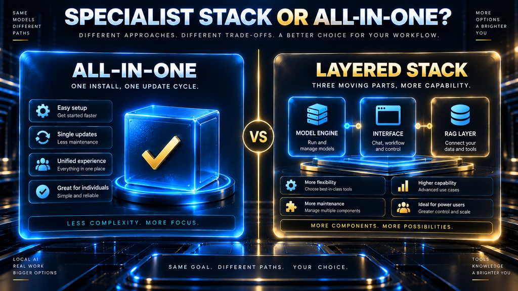 Choosing a single all-in-one local AI tool versus a layered specialist stack
