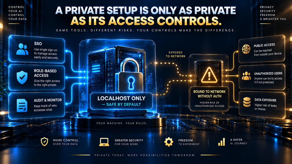 Security risk of exposing a local AI interface like Open WebUI to a network without authentication
