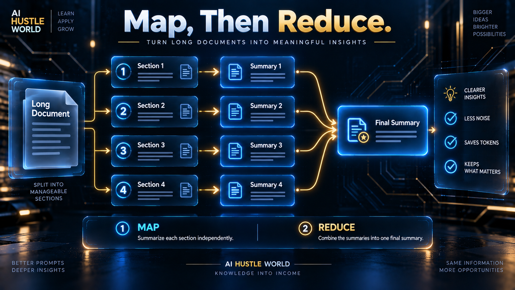 Diagram showing the map-reduce pipeline for summarizing very long documents in sections