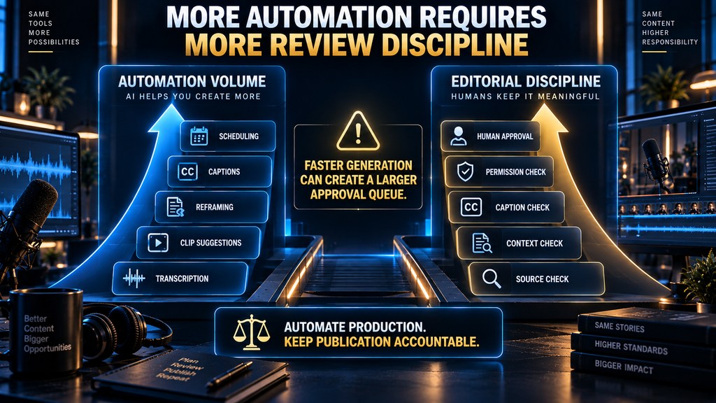 Increasing podcast clip automation raises candidate volume and human editorial review requirements