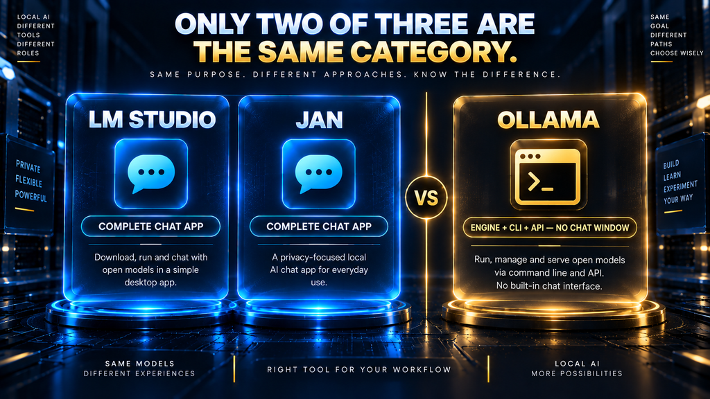 Only two of three local AI tools are actually competing chat apps — Ollama is the engine underneath