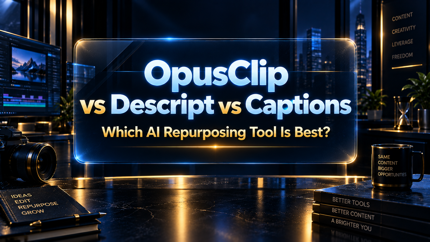 OpusClip vs Descript vs Captions comparison — which AI repurposing tool is best