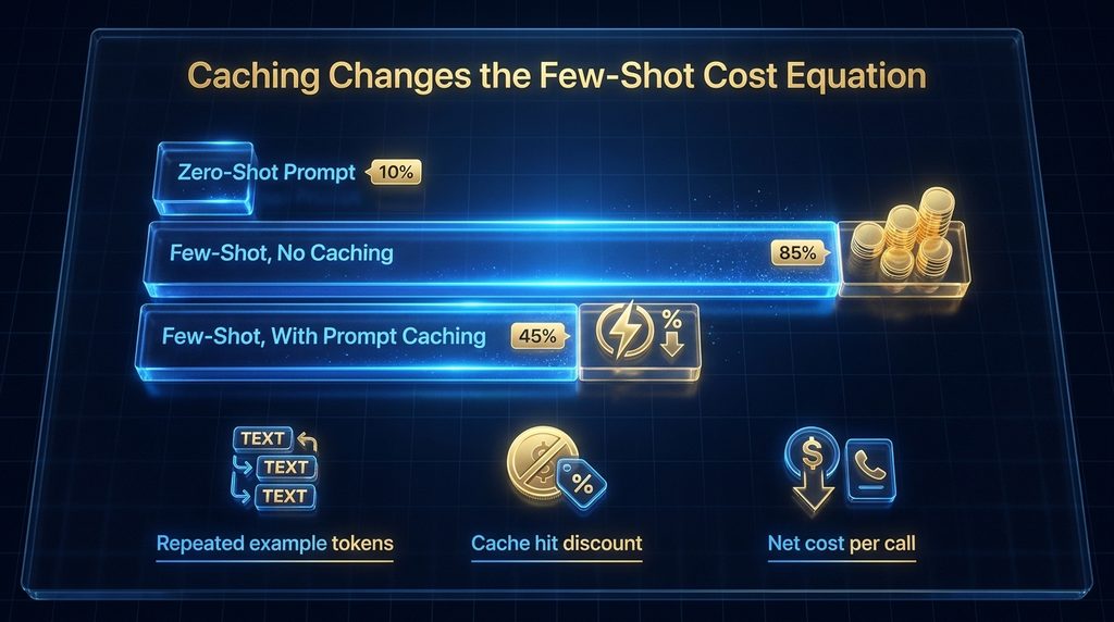  Chart showing how prompt caching changes the token cost economics of few-shot prompting