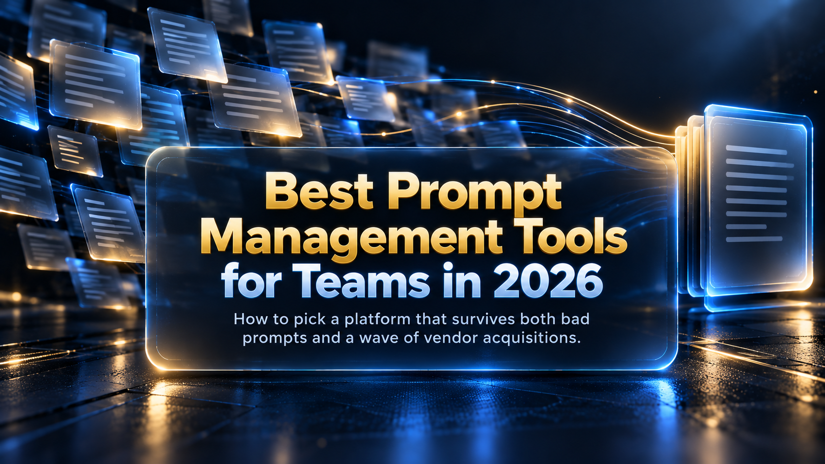 Hero banner for the article on the best prompt management tools for teams in 2026, shown in a dark navy and gold premium design