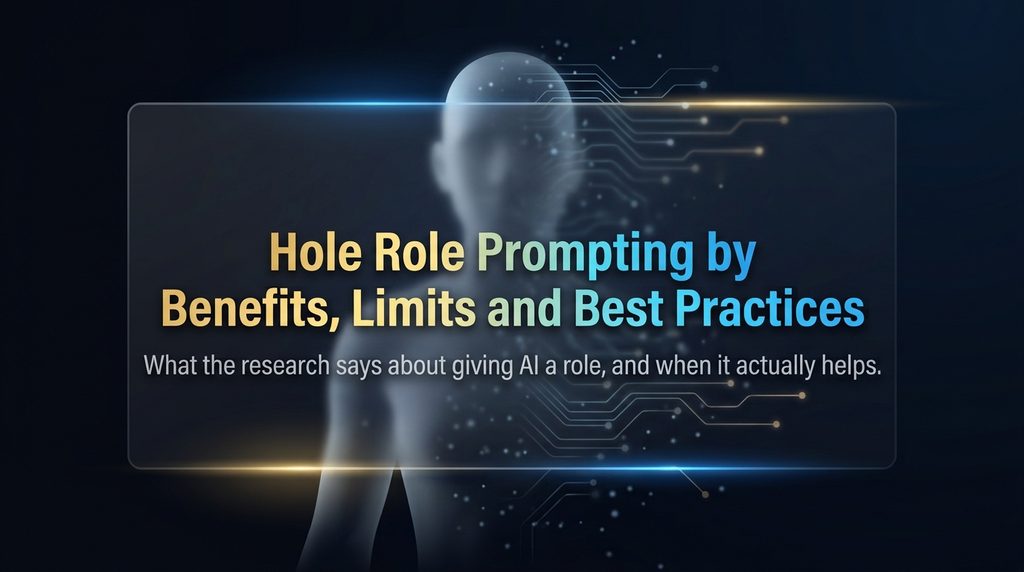 Hero banner for the article on how role prompting changes AI responses, showing the title and subtitle in a dark navy and gold premium design