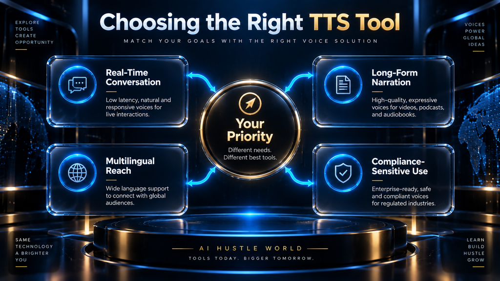 AI Hustle World framework for choosing the right text-to-speech tool