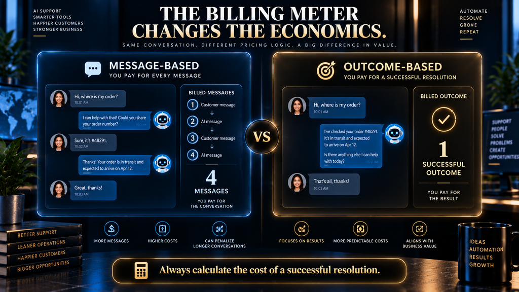 Difference between AI-message pricing and per-resolution pricing for customer support