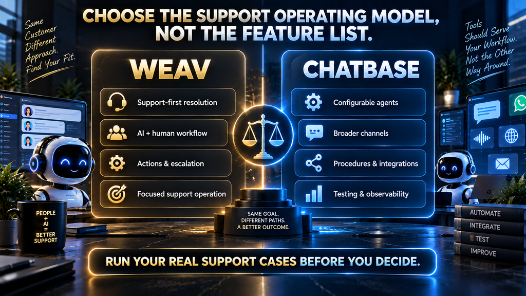 Final Weav vs Chatbase decision framework comparing support-first resolution with configurable agents and broader channel and testing capabilities.