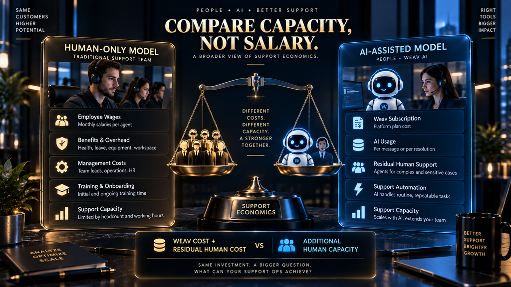Weav AI support versus human support cost break-even model