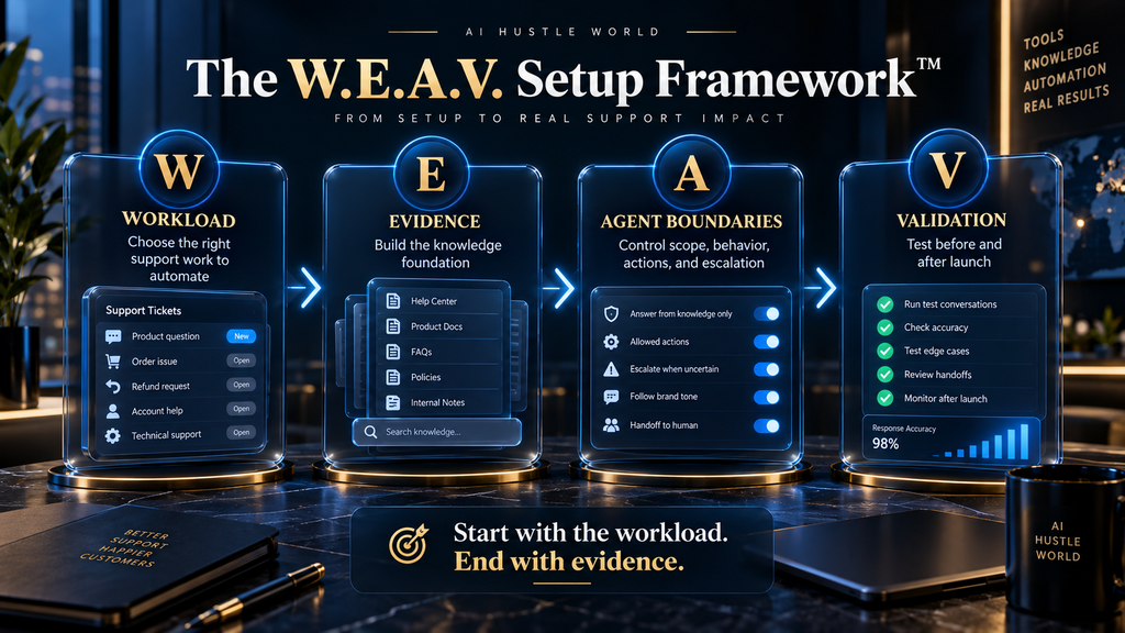 AI Hustle World W.E.A.V. framework for setting up a Weav customer support agent